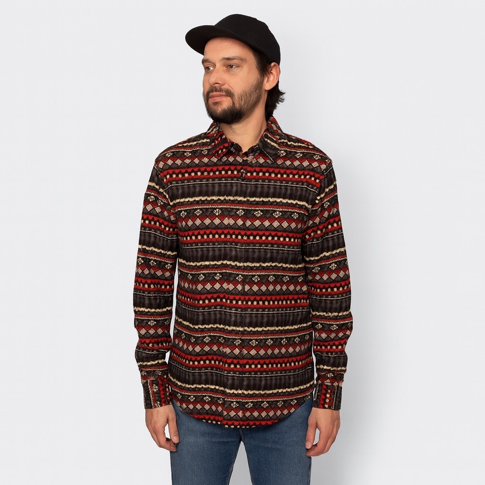 CHAPS Riverton Corduroy Button Shirt Long Sleeve Fair Isle Print Large Cotton